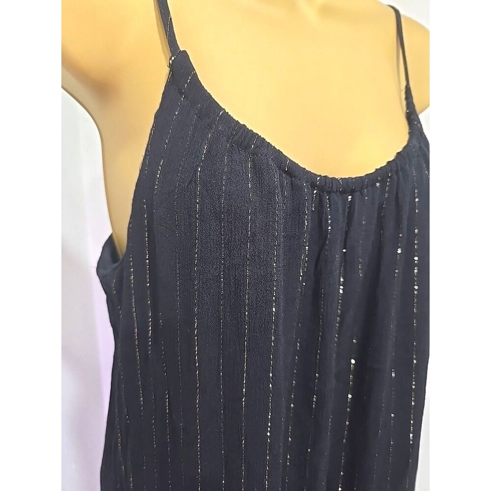 Black Metallic Gold Stripe Long Dress Sm Sleeveless Cocktail Party Whimsigoth